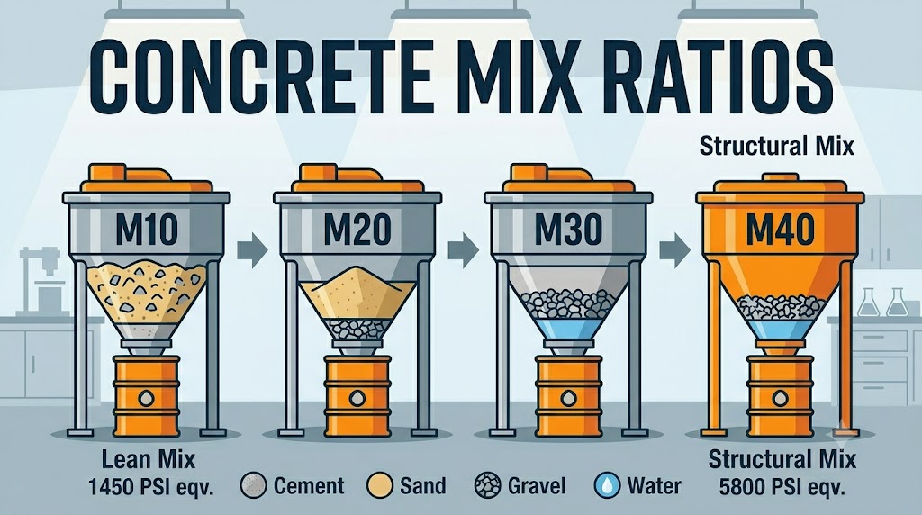 Concrete Mix Ratios: M10 to M40 and PSI Equivalents Explained